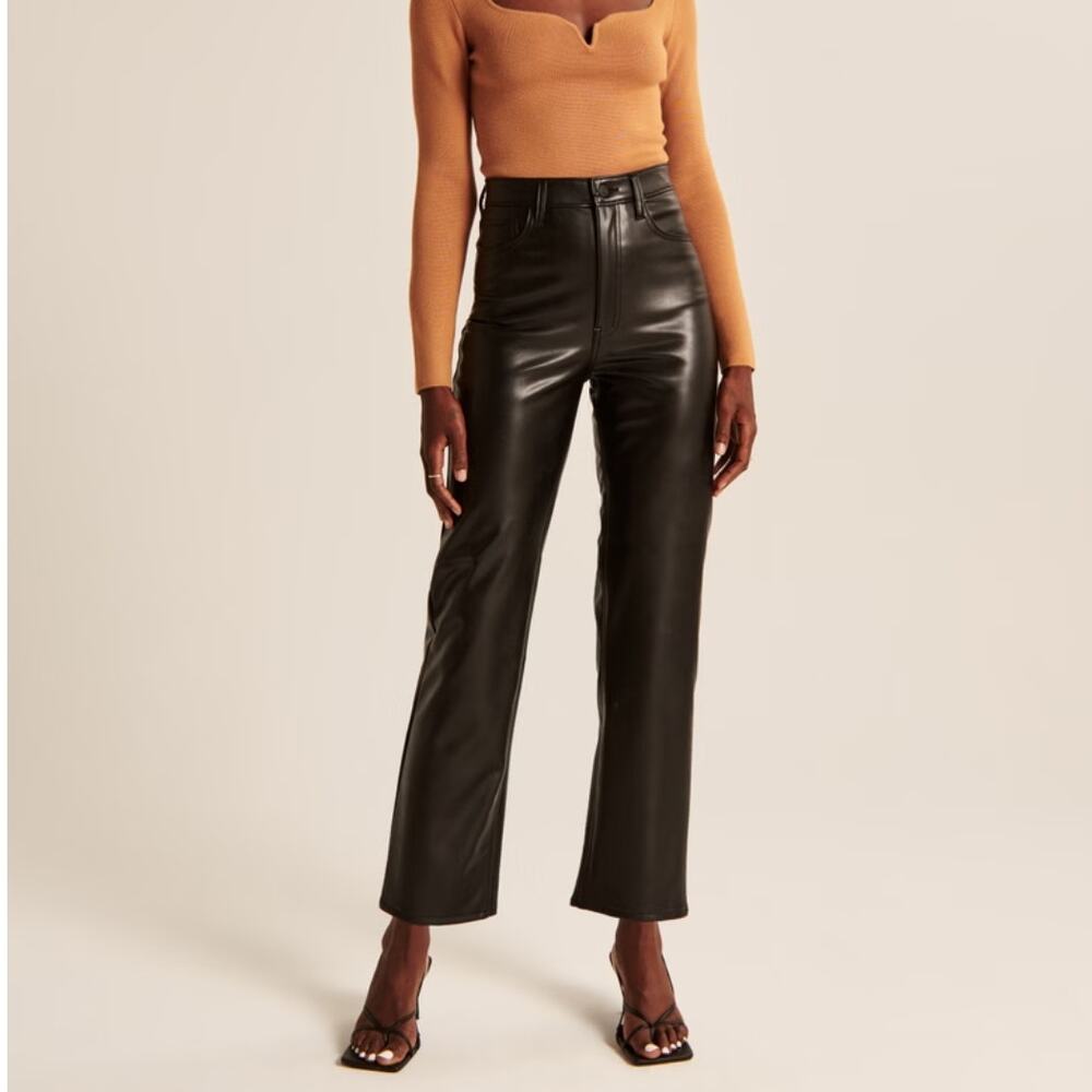 Abercrombie & Fitch Vegan Leather Ankle Straight Ultra High Rise Pant Black 27/4